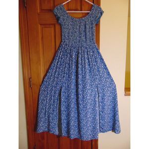 Unbranded Midi Dress in Blue and White Floral, Size LG (Could Fit Med or Sm)